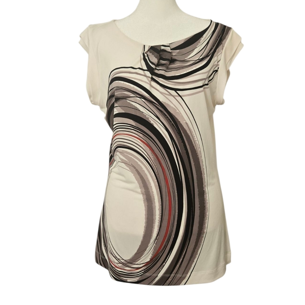 Outback Red Asymmetrical Graphic Cream and Brown Blouse Size M